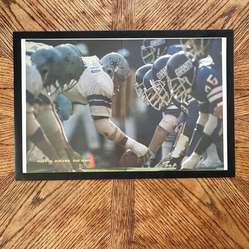 Vintage 1980s NFL's Dallas Cowboys vs New York Giants Double Magazine Page with Frame