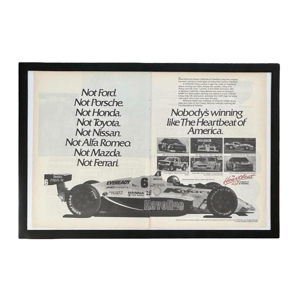 Vintage 1989 Chevy X Nascar Double Page Magazine Ad with Frame