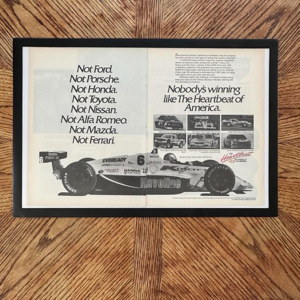 Vintage 1989 Chevy X Nascar Double Page Magazine Ad with Frame