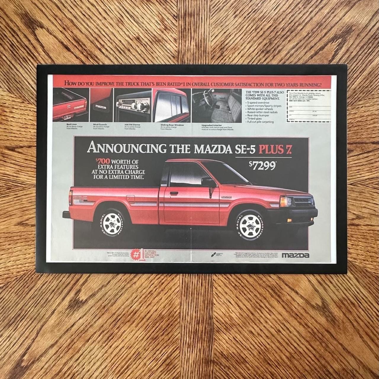 Vintage 1987 Mazda SE-5 Plus 7 Pickup Truck Magazine Ad with Frame