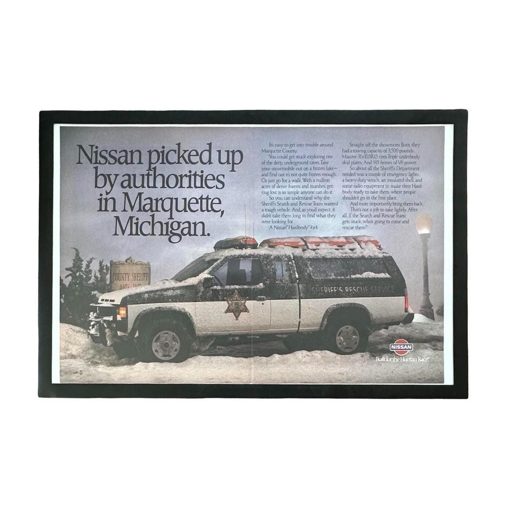1989 Nissan Hardbody 4x4 Magazine Ad, Sheriff Rescue Vehicle, Framed 80s Decor