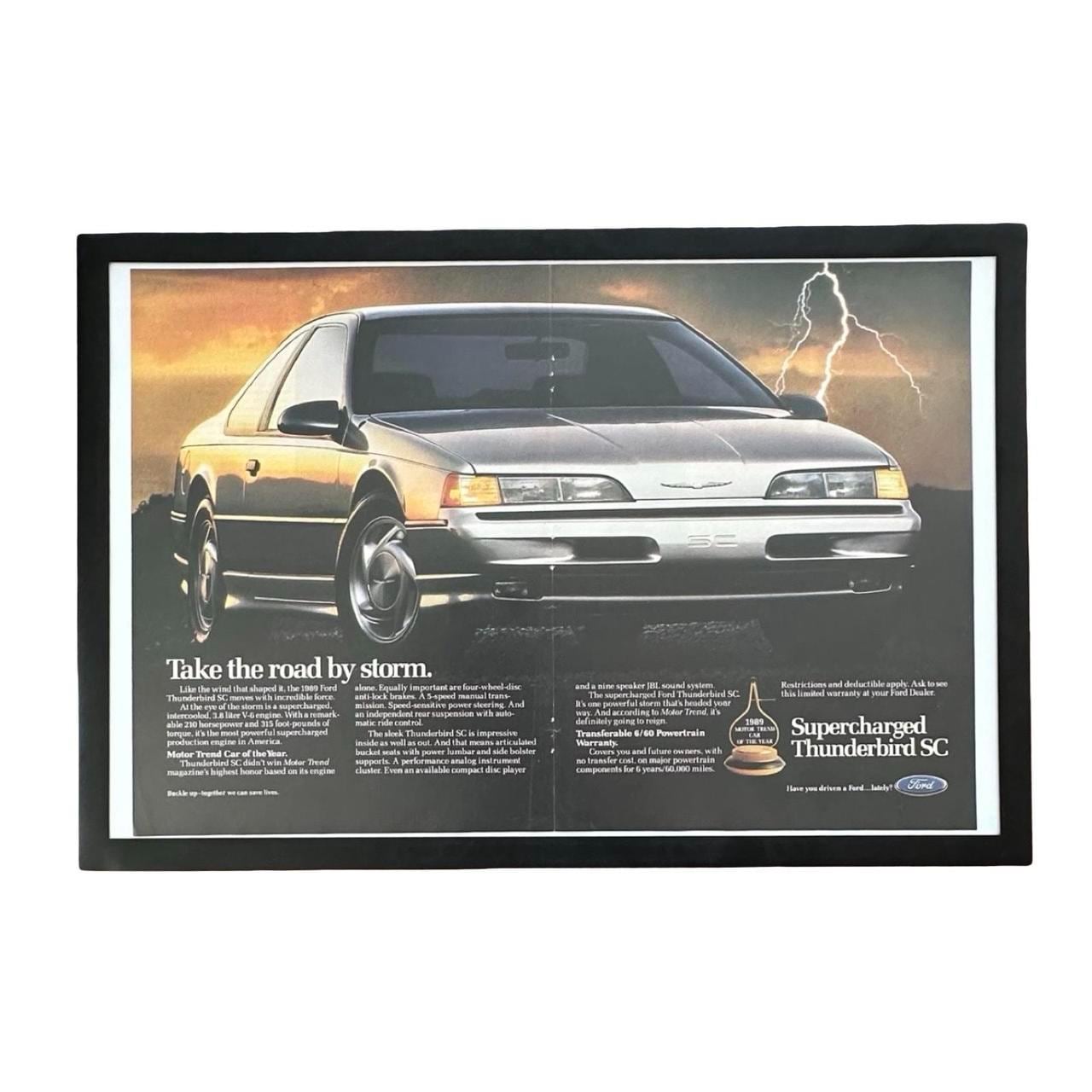 Vintage 1989 Ford Supercharged Thunderbird SC Magazine Ad with Frame