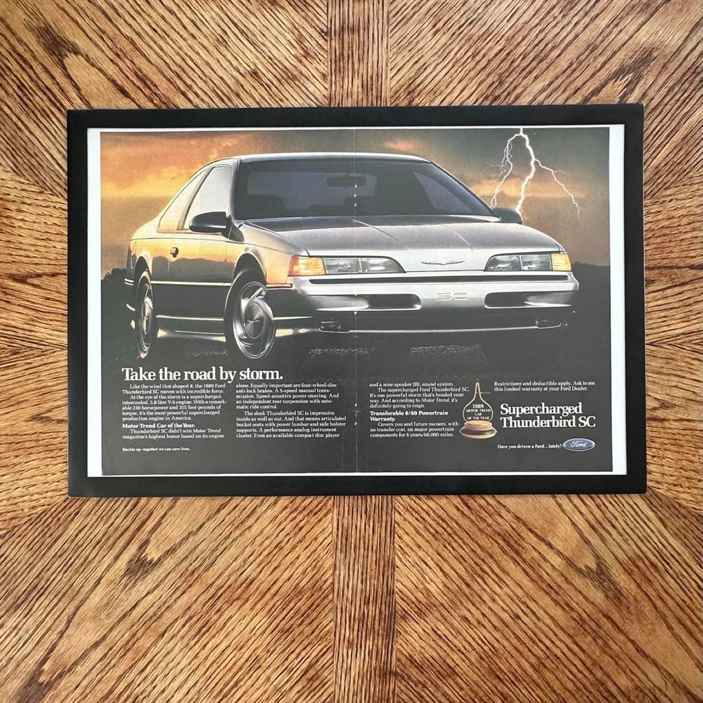 Vintage 1989 Ford Supercharged Thunderbird SC Magazine Ad with Frame