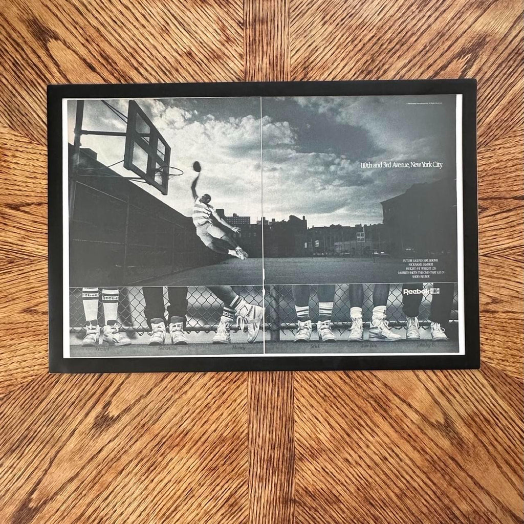 Vintage 1989 Reebok Basketball Black & White Magazine Ad with Frame