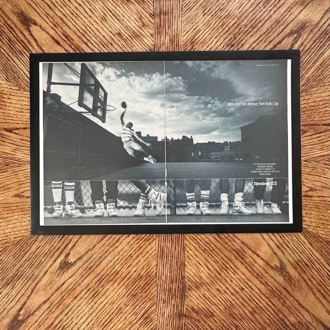 Vintage 1989 Reebok Basketball Black & White Magazine Ad with Frame