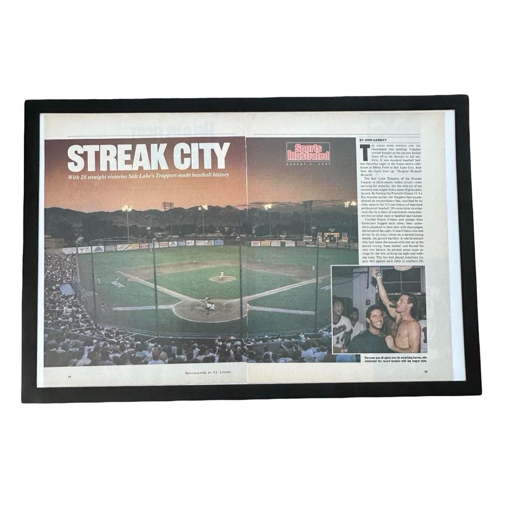 Vintage 1987 Sports Illustrated Salt Lake Trappers Baseball Magazine Article with Frame. "Streak City"