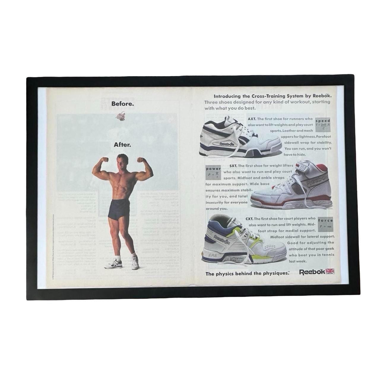Vintage 1989 Reebok AXT SXT CXT Magazine Ad, Framed 80s Sneakers Physics Physique
