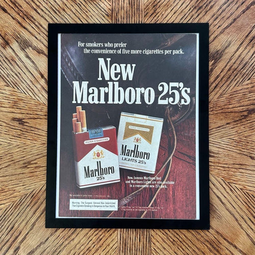1985 Marlboro 25s New Pack Red and Lights Vintage Cigarette Ad