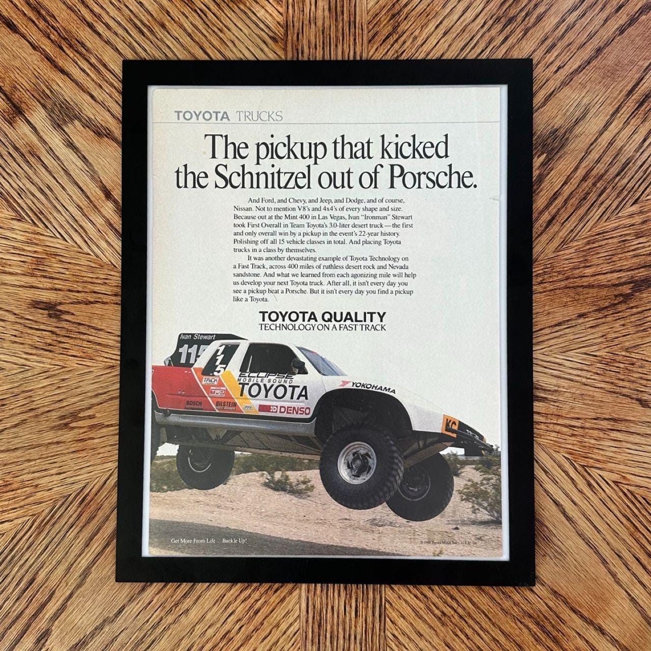 1989 Toyota Trucks Kicked the Schnitzel Out of Porsche Mint 400 Ad