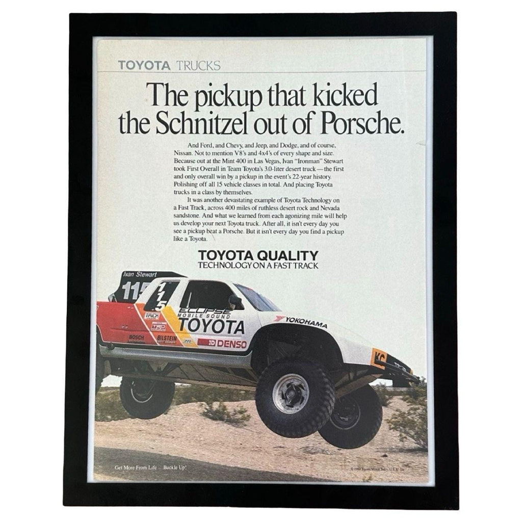 1989 Toyota Trucks Kicked the Schnitzel Out of Porsche Mint 400 Ad