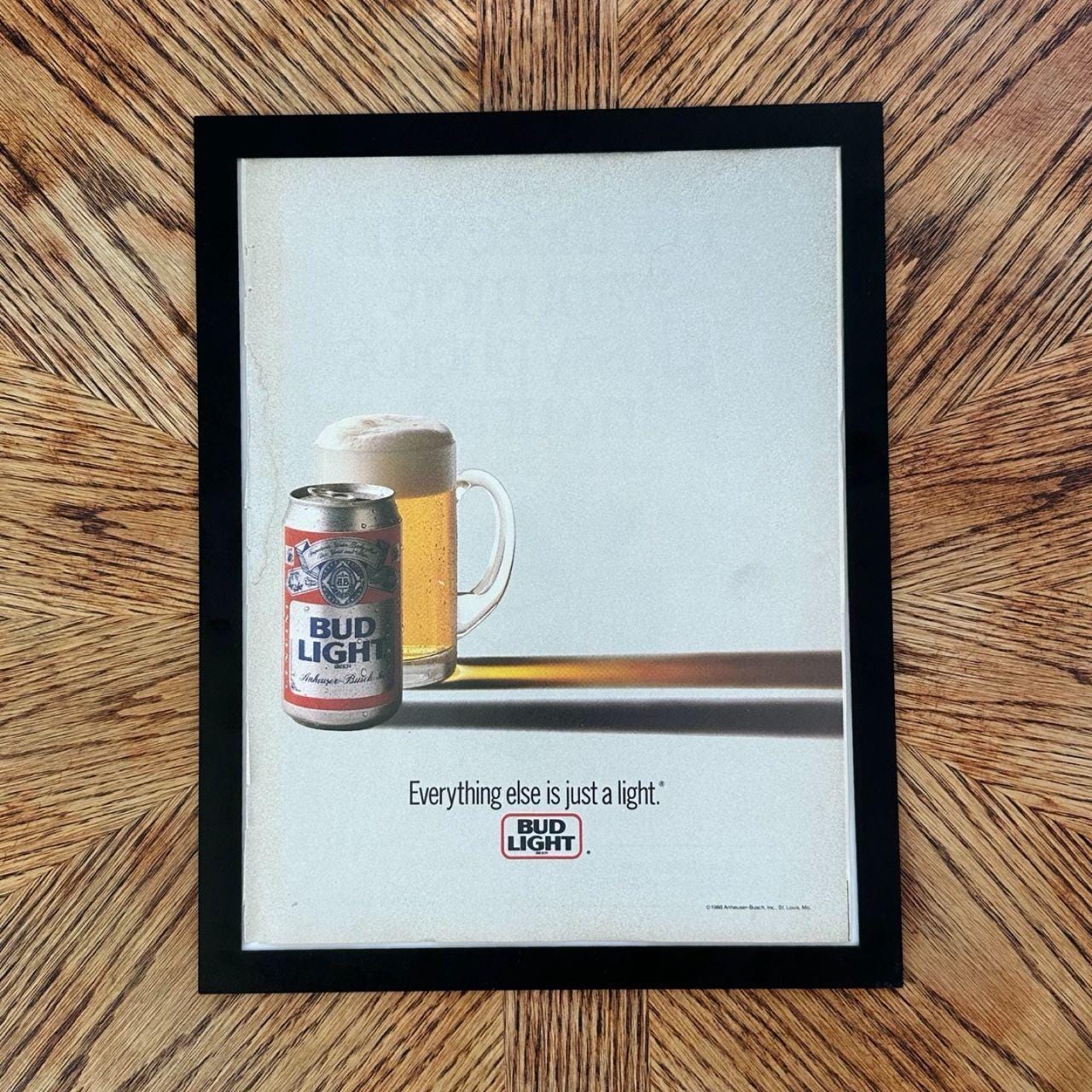 1988 Bud Light "Everything Else is Just a Light" Minimalist Vintage Ad