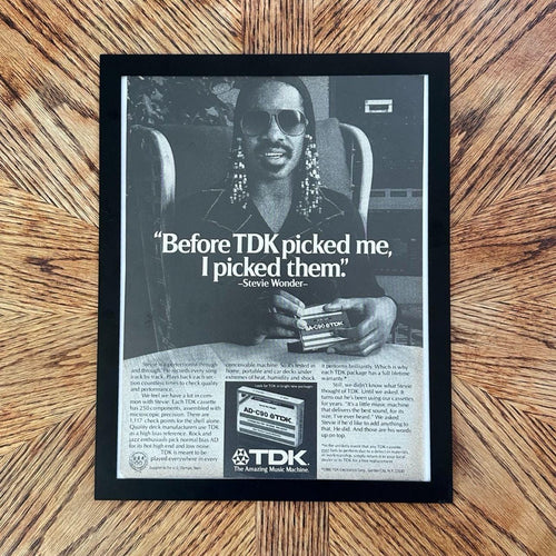 1980 TDK Cassette Tapes Stevie Wonder Endorsement Vintage Ad with Frame