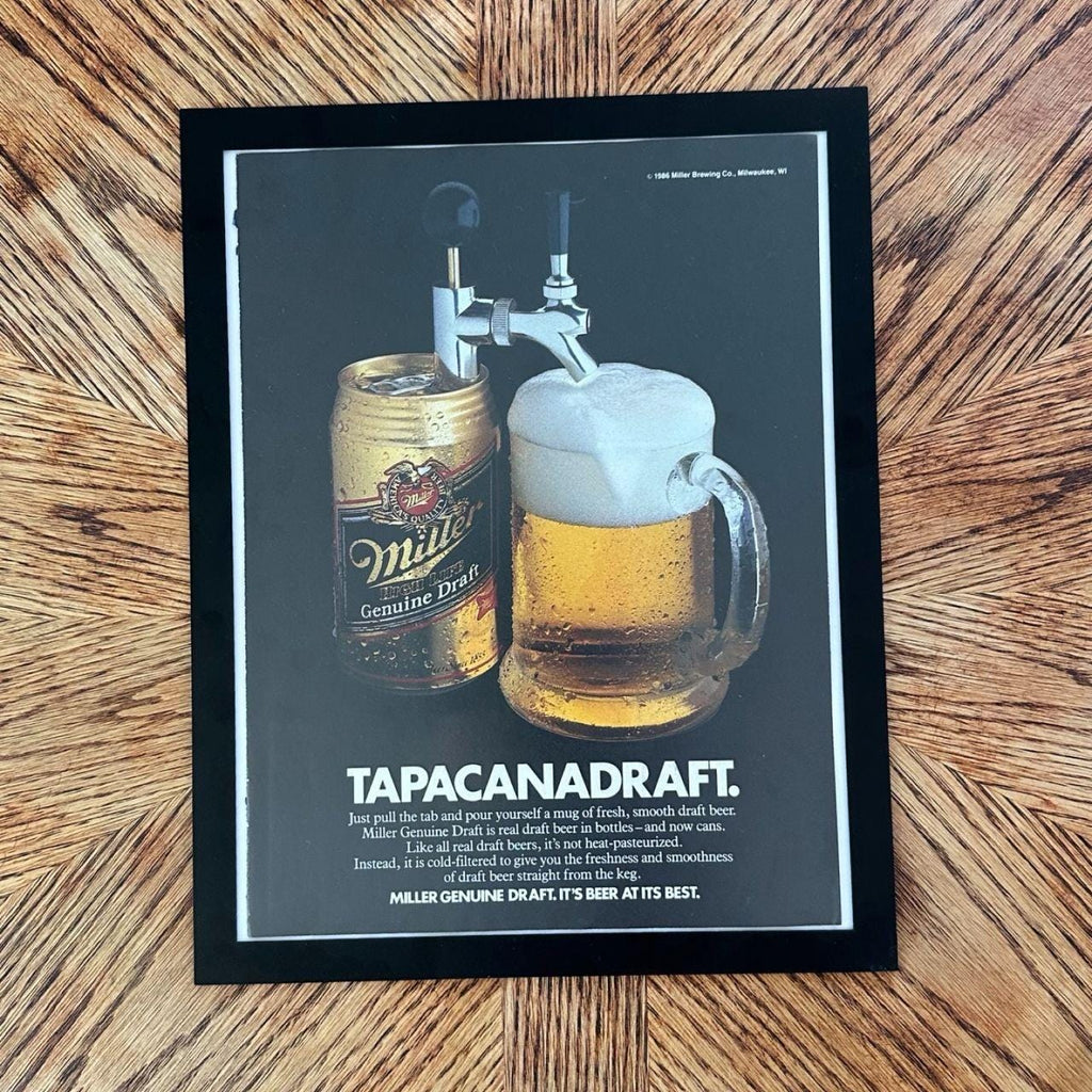Miller Genuine Draft TapaCanaDraft 1986 Beer Magazine Ad with Frame