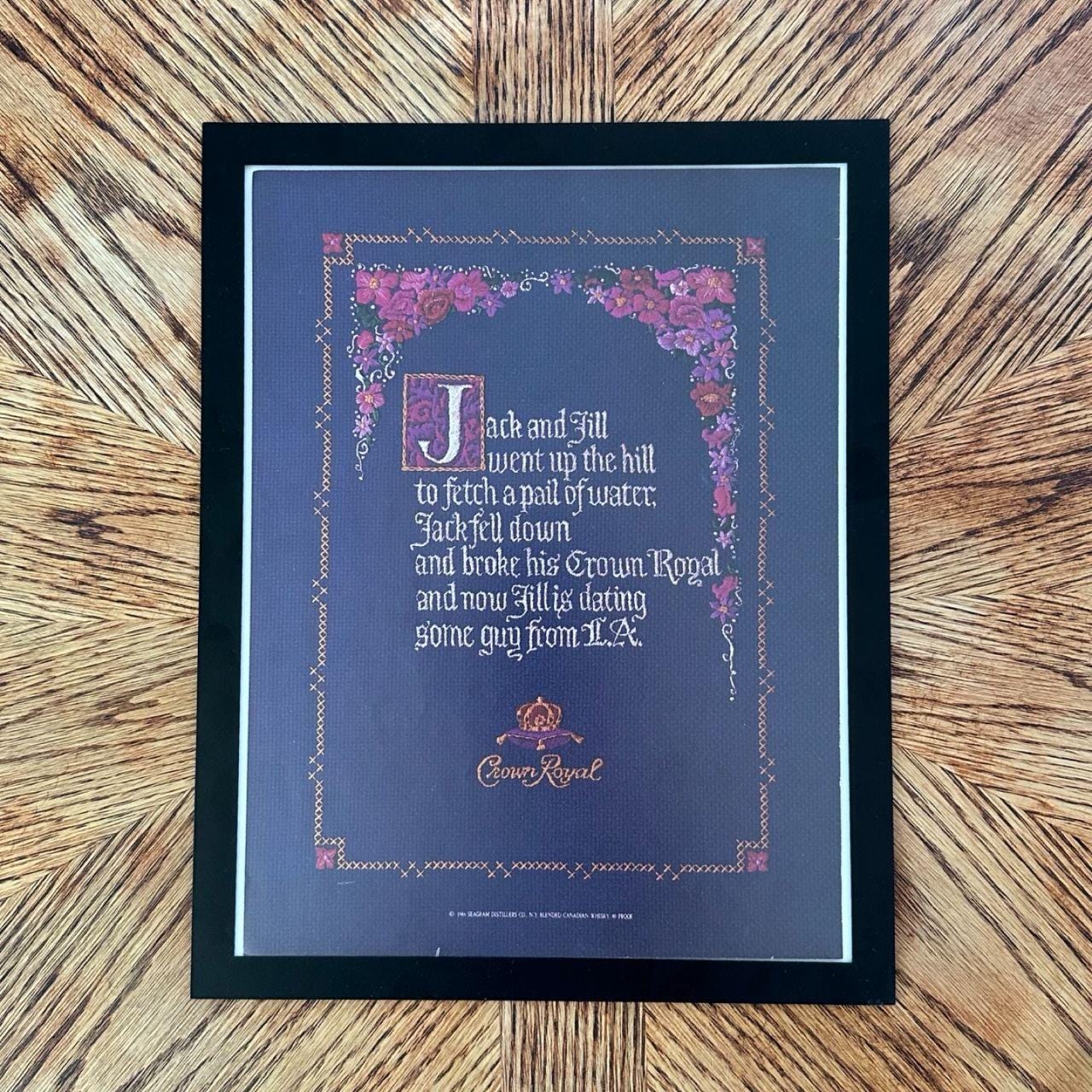 1986 Crown Royal Jack and Jill Nursery Rhyme Whisky Vintage Magazine Ad with Frame