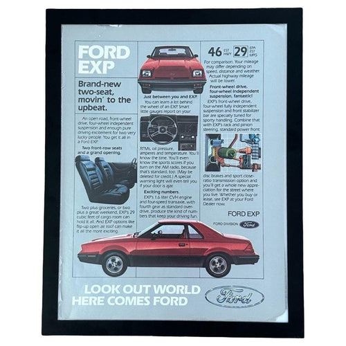 1981 Ford EXP "Look Out World Here Comes Ford Two-Seater" Magazine Ad with Frame