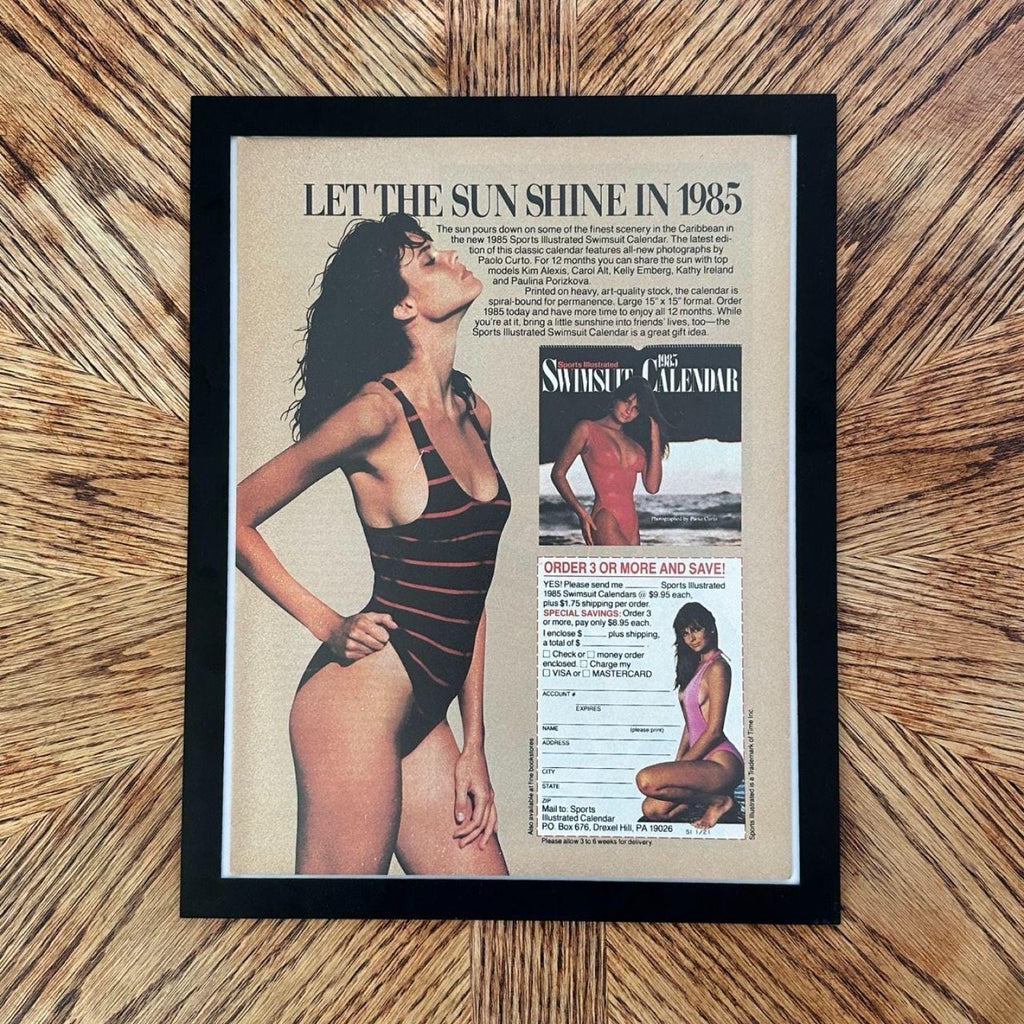 Sports Illustrated 1985 Swimsuit Calendar "Let the Sun Shine in 1985" Magazine Ad with Frame