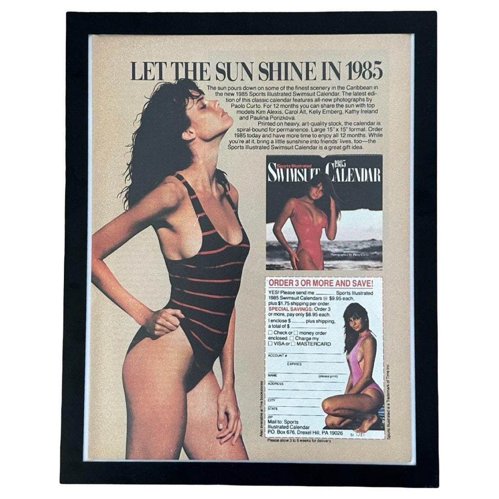 Sports Illustrated 1985 Swimsuit Calendar "Let the Sun Shine in 1985" Magazine Ad with Frame