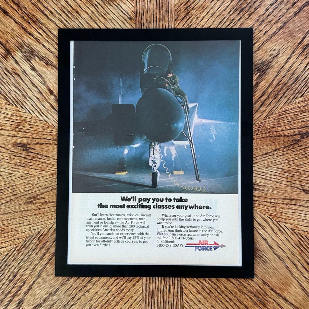 1980's US Air Force "Most Exciting Classes" Fighter Jet Recruitment Vintage Magazine Ad with Frame