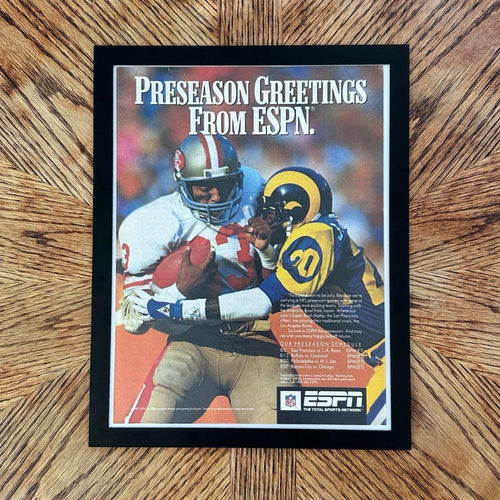 1989 ESPN NFL Preseason 49ers vs Rams Vintage Football Magazine Ad with Frame