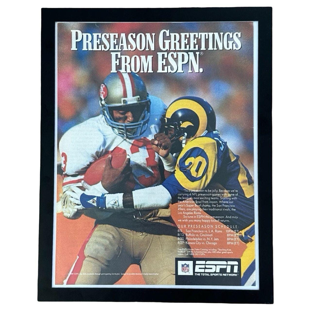 1989 ESPN NFL Preseason 49ers vs Rams Vintage Football Magazine Ad with Frame
