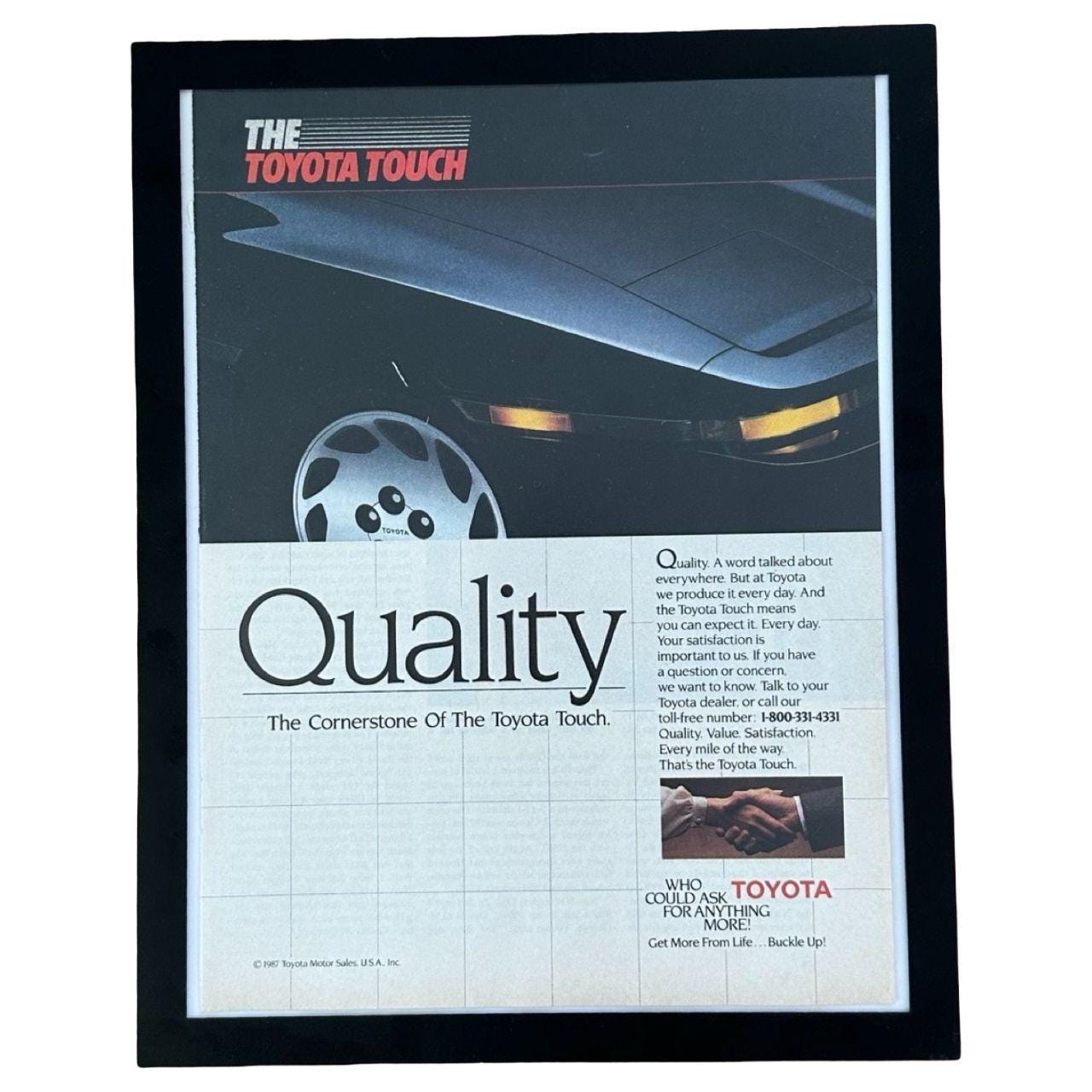 Vintage Toyota Touch Quality 1987 Vintage Car Advertisement with Frame