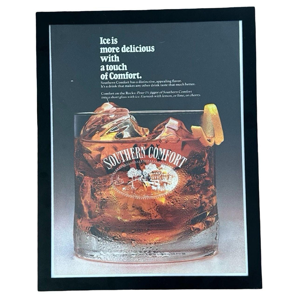 1988 Southern Comfort "Ice is More Delicious with a Touch of Comfort." On the Rocks - Vintage Ad with Frame
