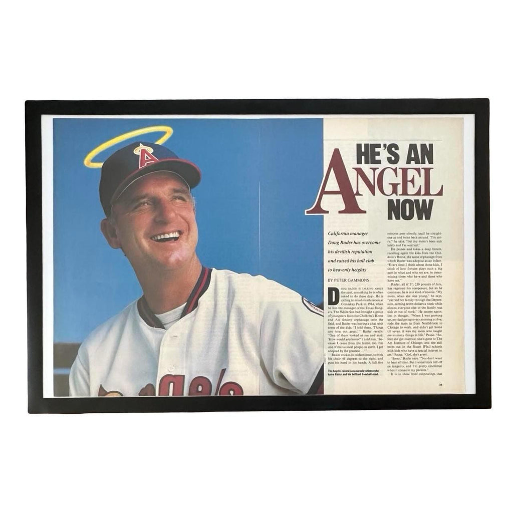 Vintage 1980s Angels Manager Doug Radern Double Page Magazine Article with Frame