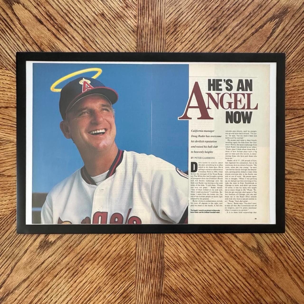 Vintage 1980s Angels Manager Doug Radern Double Page Magazine Article with Frame