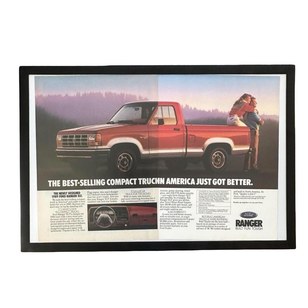 Vintage 1989 Red Ford Ranger Double Page Magazine Ad with Frame