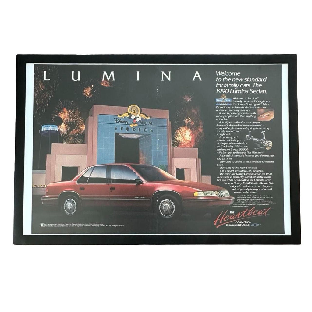 Vintage 1990 Chevrolet Lumina Sedan x Disney-MGM Studios Theme Park Magazine Ad with Frame