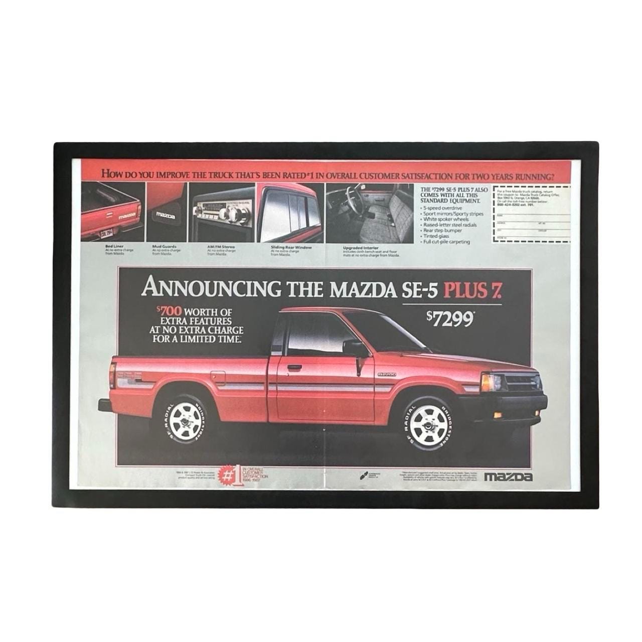 Vintage 1987 Mazda SE-5 Plus 7 Pickup Truck Magazine Ad with Frame