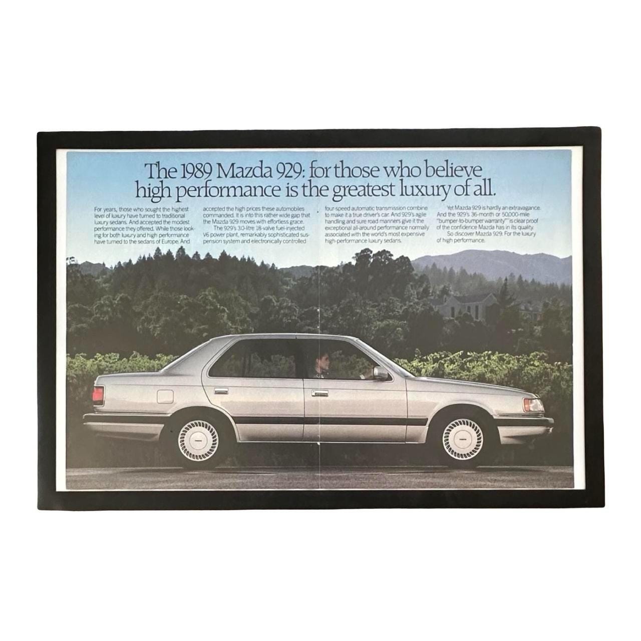 Vintage 1989 Mazda 929 Magazine Ad with Frame