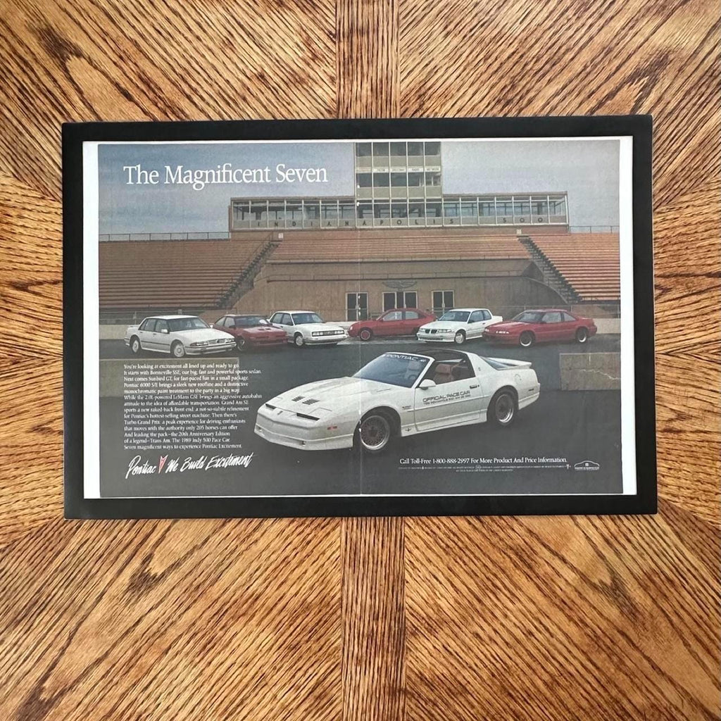 Vintage 1989 Pontiac Pace Car x Indy 500 Magazine Ad with Frame