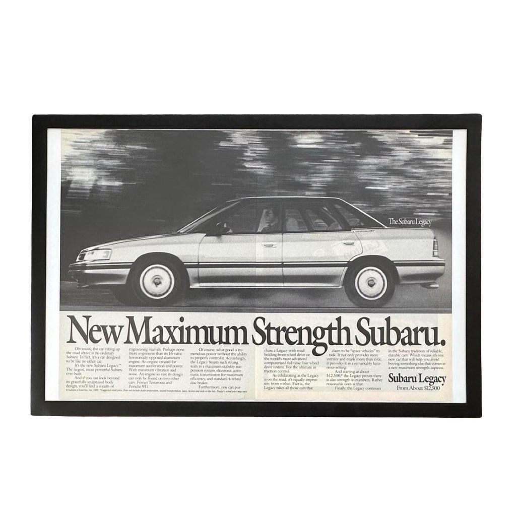 Vintage 1989 Subaru Legacy Double Page Magazine Ad with Frame "New Maximum Strength Subaru"