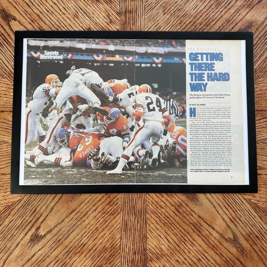 Vintage 1987 Broncos vs. Browns NFL Playoffs Sports Illustrated Editorial Print with Frame