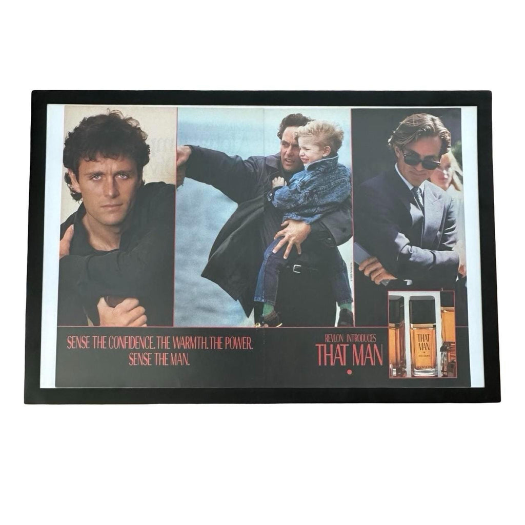 Vintage 1989 Revlon "That Man" Cologne Magazine Ad with Frame