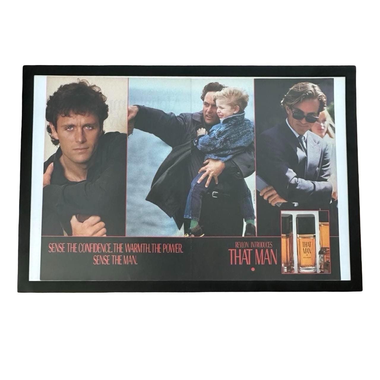 Vintage 1989 Revlon "That Man" Cologne Magazine Ad with Frame