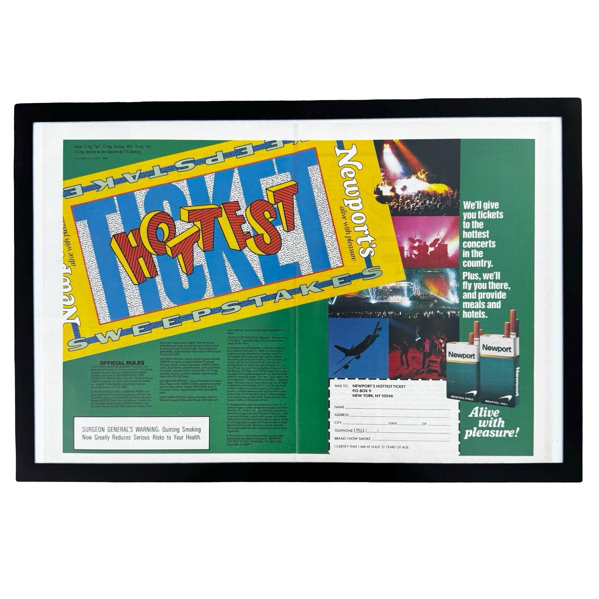 Newport Hottest Ticket Sweepstakes Vintage Menthol Cigarette Ad