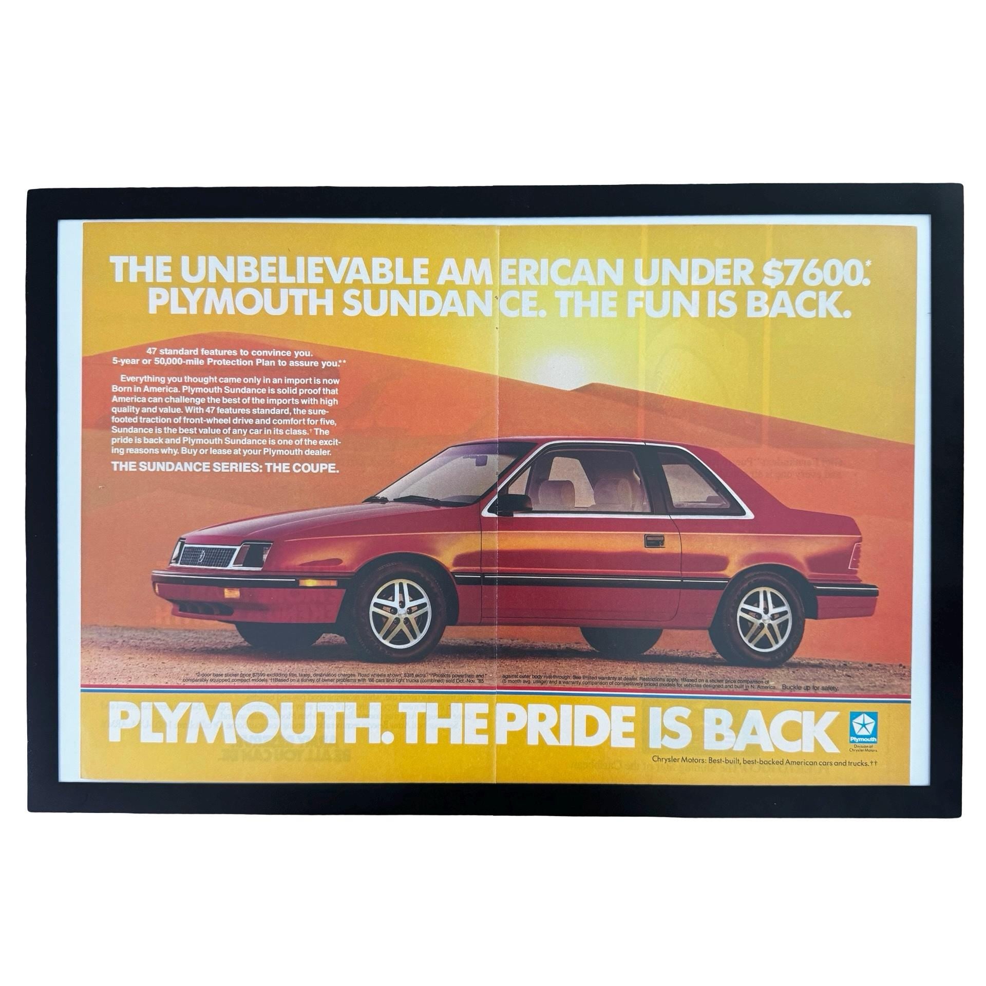 Plymouth Sundance The Pride Is Back Vintage Car Ad Coupe