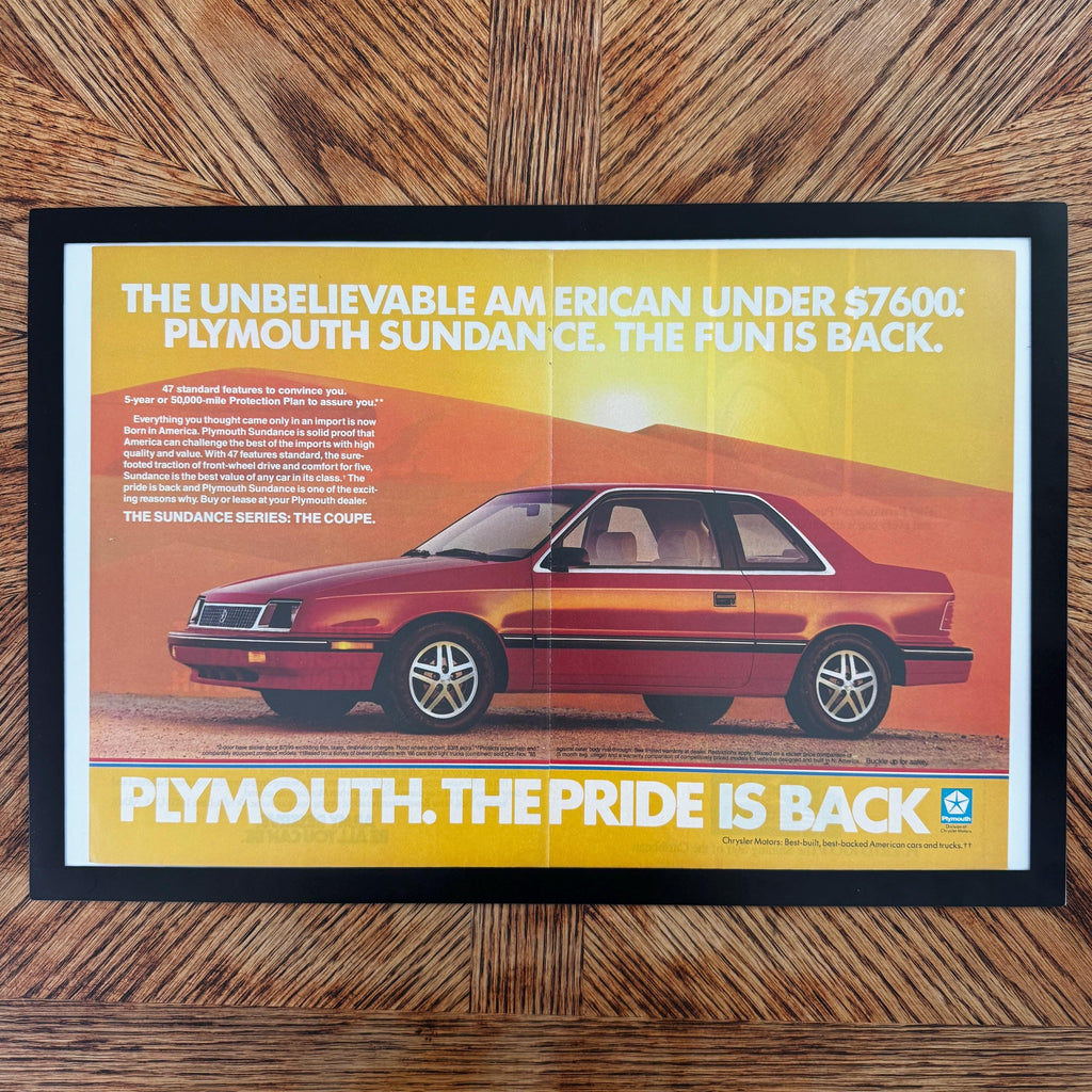 Plymouth Sundance The Pride Is Back Vintage Car Ad Coupe