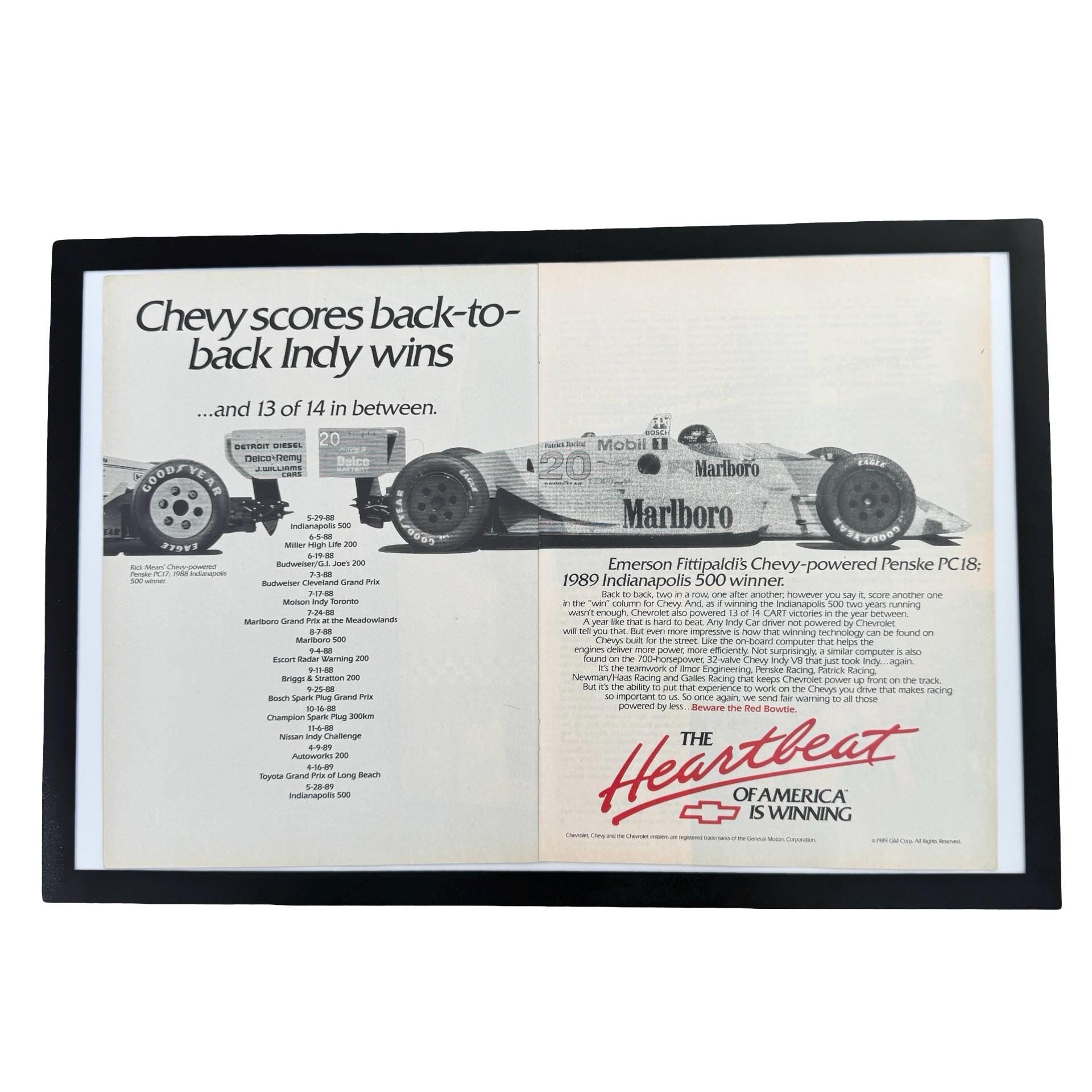 Chevy Heartbeat Of America Emerson Fittipaldi Indy 500 Vintage Racing Ad