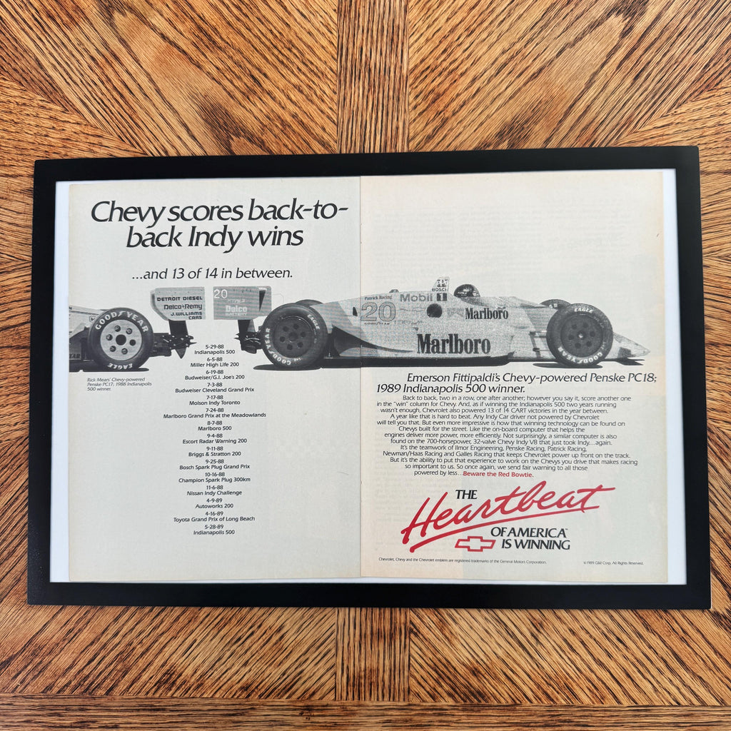 Chevy Heartbeat Of America Emerson Fittipaldi Indy 500 Vintage Racing Ad