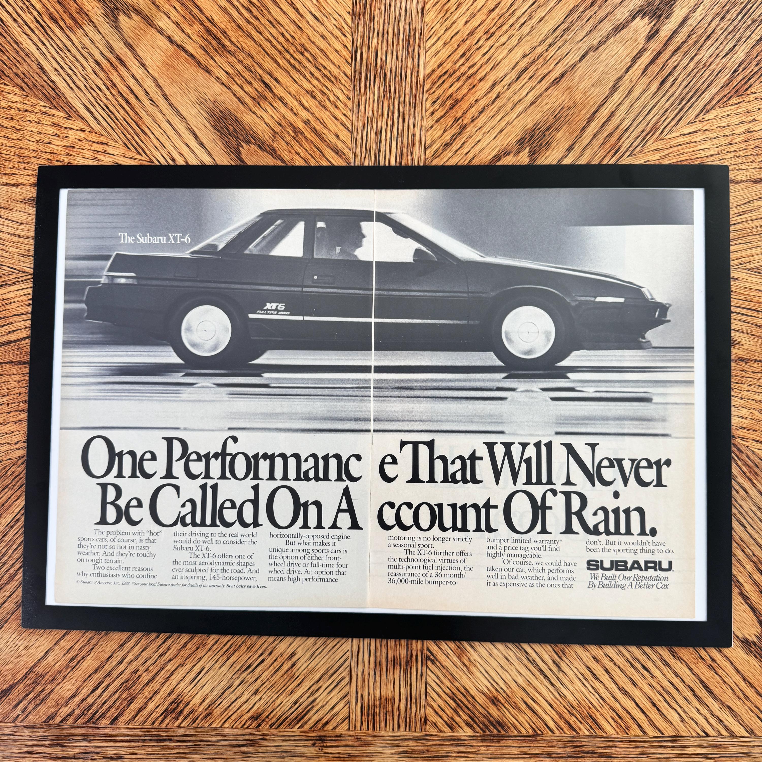 Subaru XT-6 Never Called On Account Of Rain Vintage Car Ad