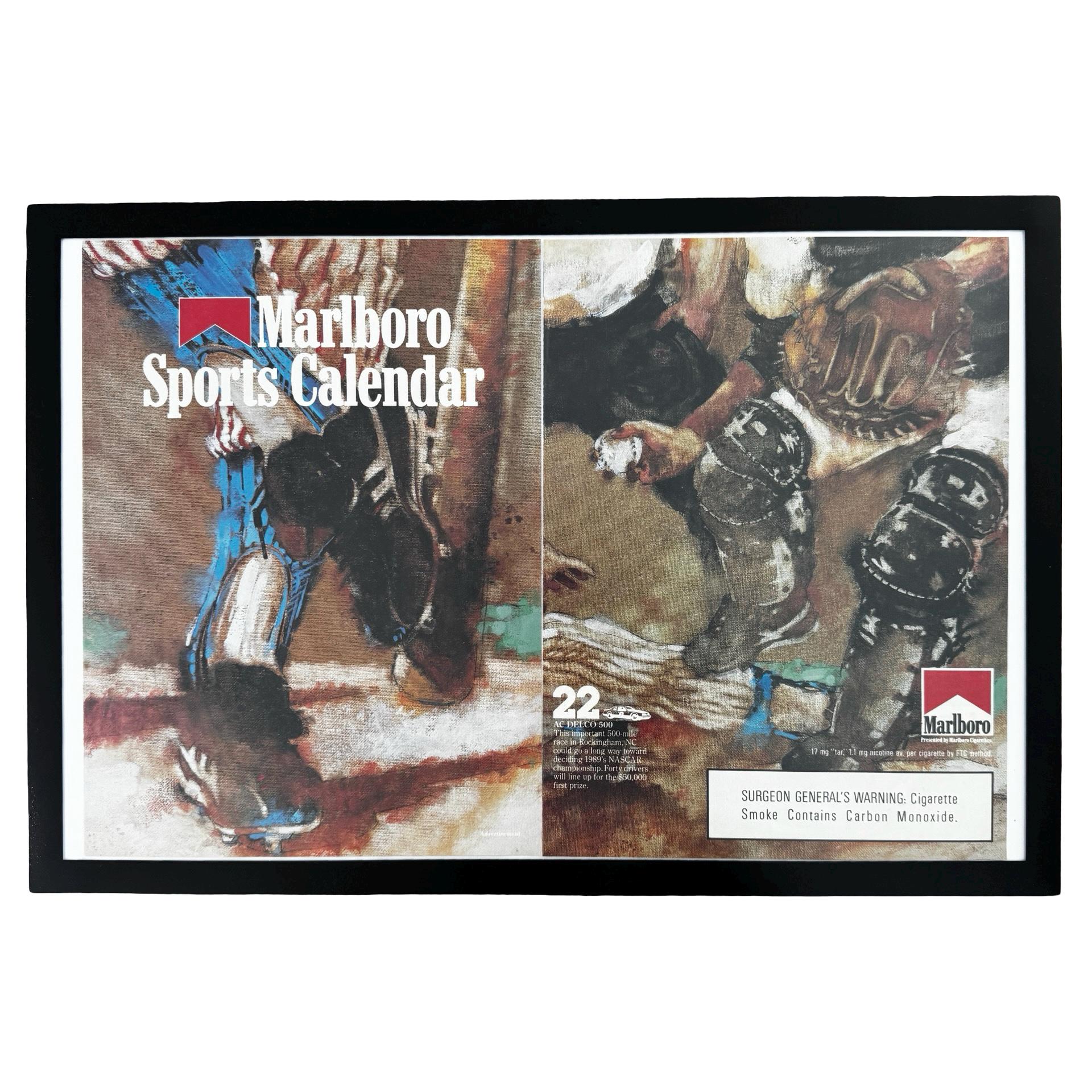 Marlboro Sports Calendar Rodeo Western Art Vintage Cigarette Ad
