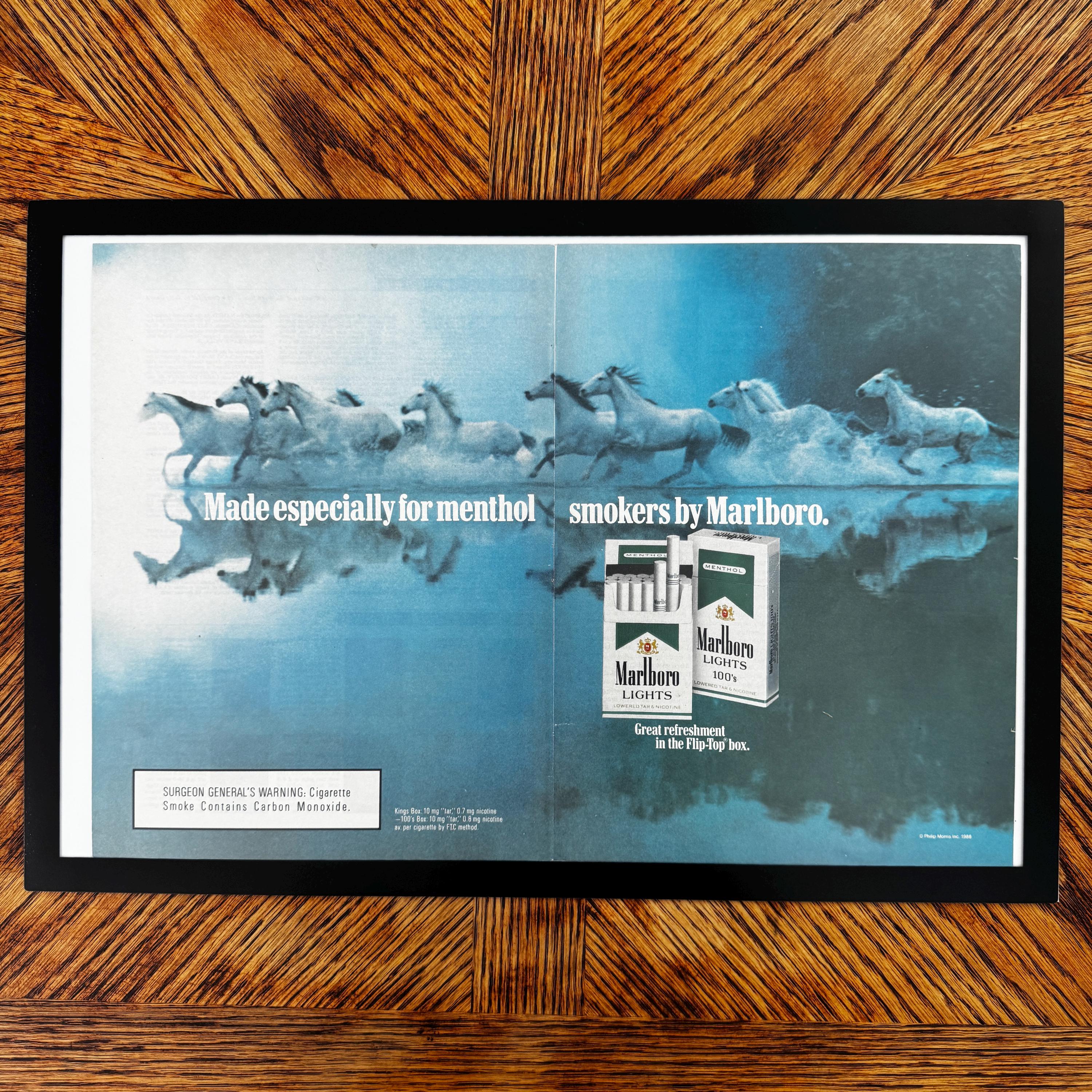 Marlboro Lights Menthol White Horses Vintage Cigarette Ad