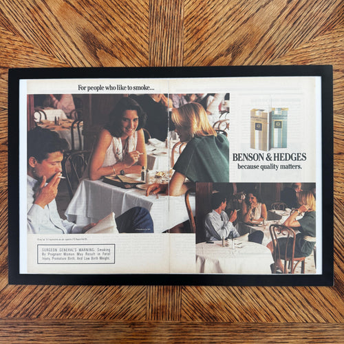 Benson & Hedges Because Quality Matters Vintage Cigarette Ad Dining