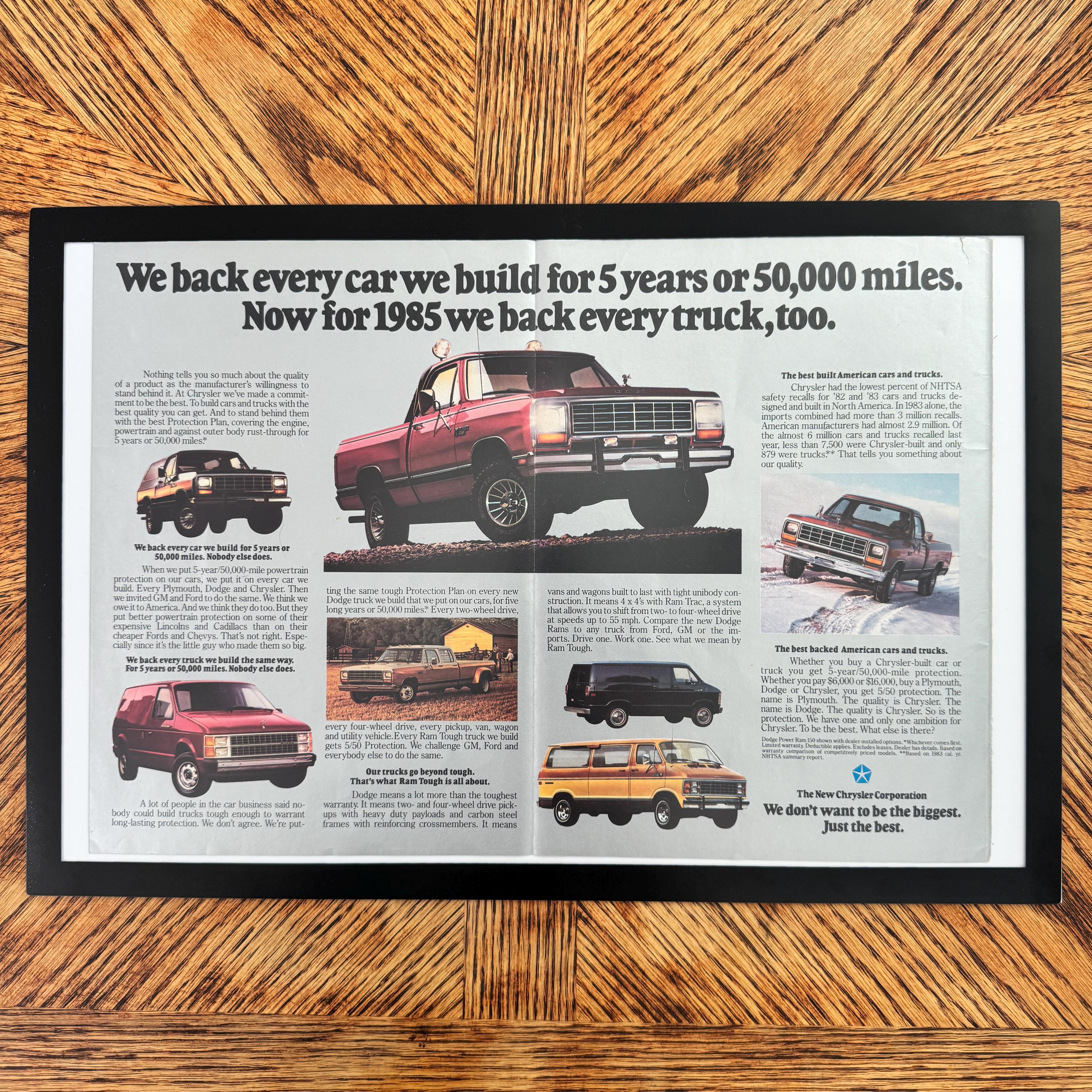 Chrysler Dodge We Back Every Truck 1985 Vintage Truck Ad