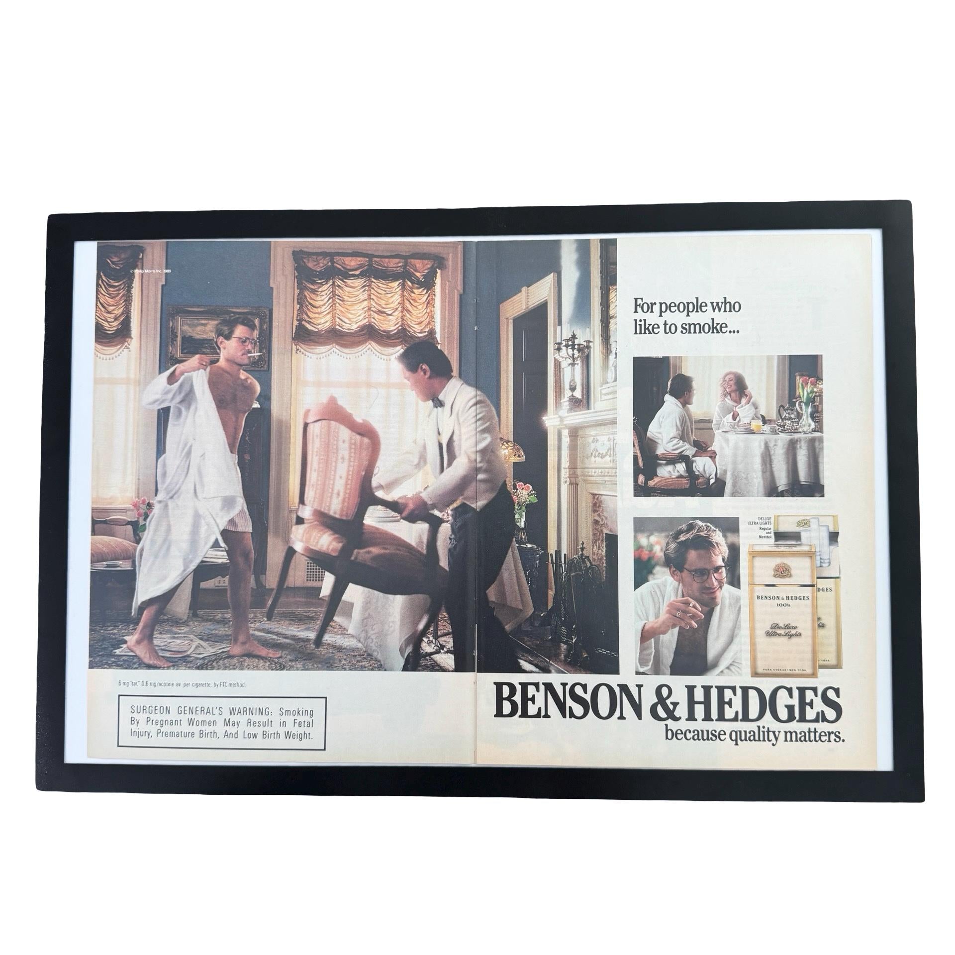 Benson & Hedges Because Quality Matters Vintage Cigarette Ad Robe