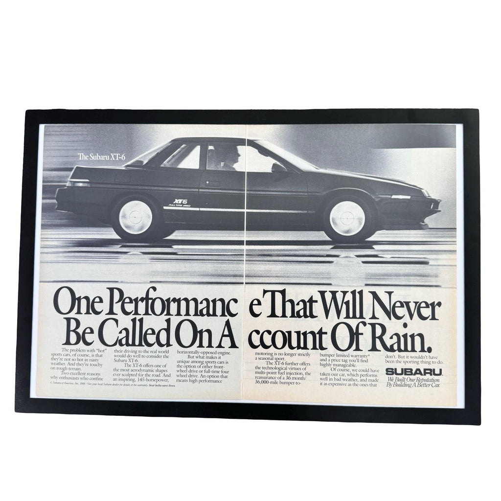 Subaru XT-6 Never Called On Account Of Rain Vintage Car Ad