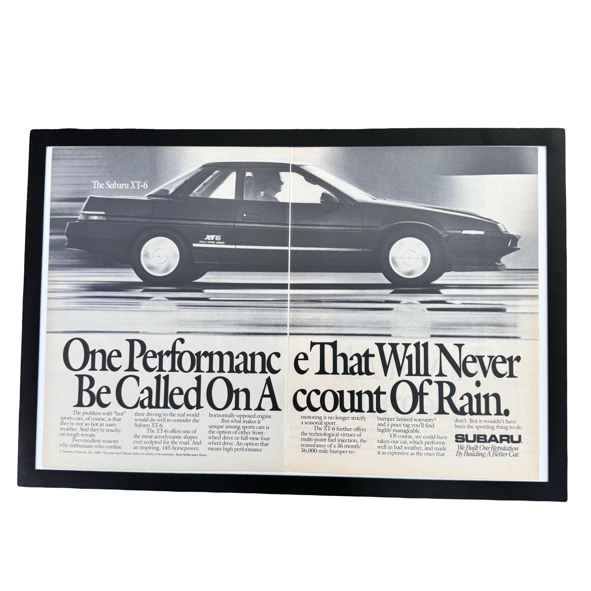 Subaru XT-6 Never Called On Account Of Rain Vintage Car Ad